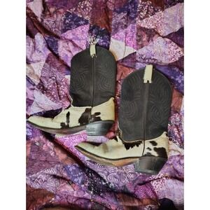 Vintage Code West Genuine Cow Fur Cowboy Boots Leather Black White Women's 7.5